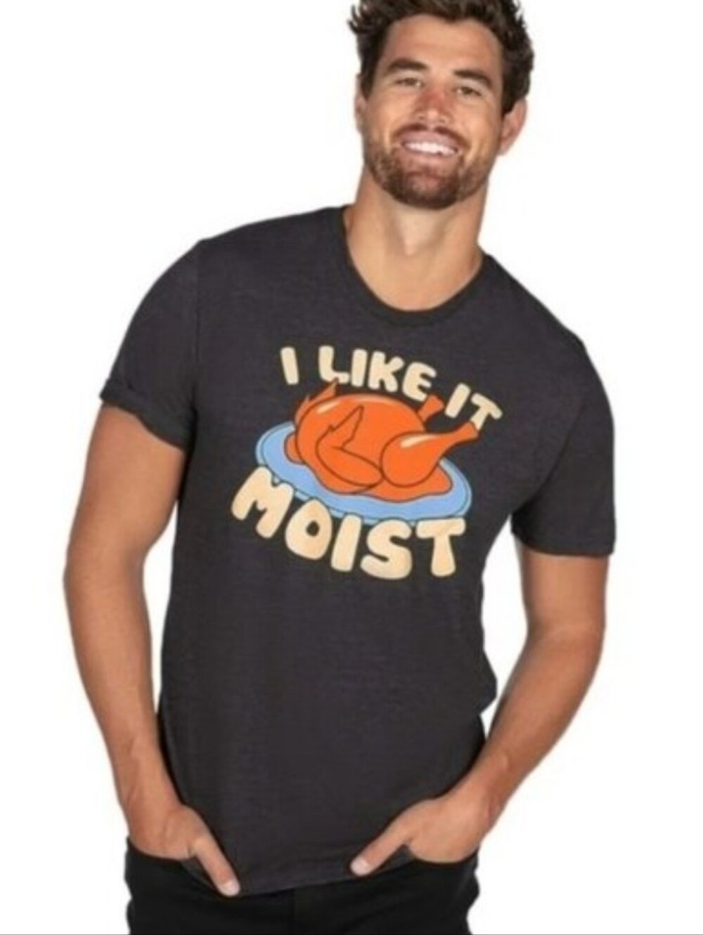 Tipsy Elves Charcoal Gray Tee with "I Like It Moist" Turkey Graphic Men's New